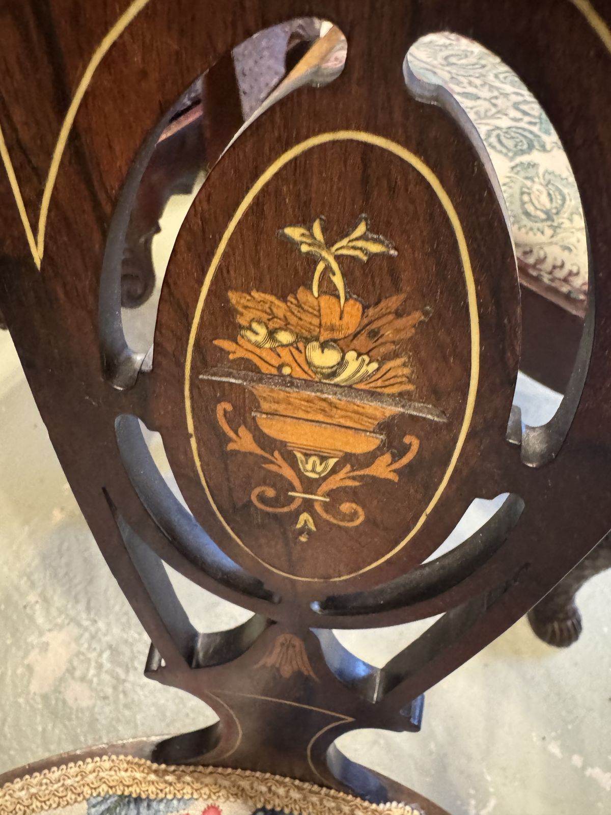 Antique Edwardian Inlaid Side Chair With Designer Fabric photo buy