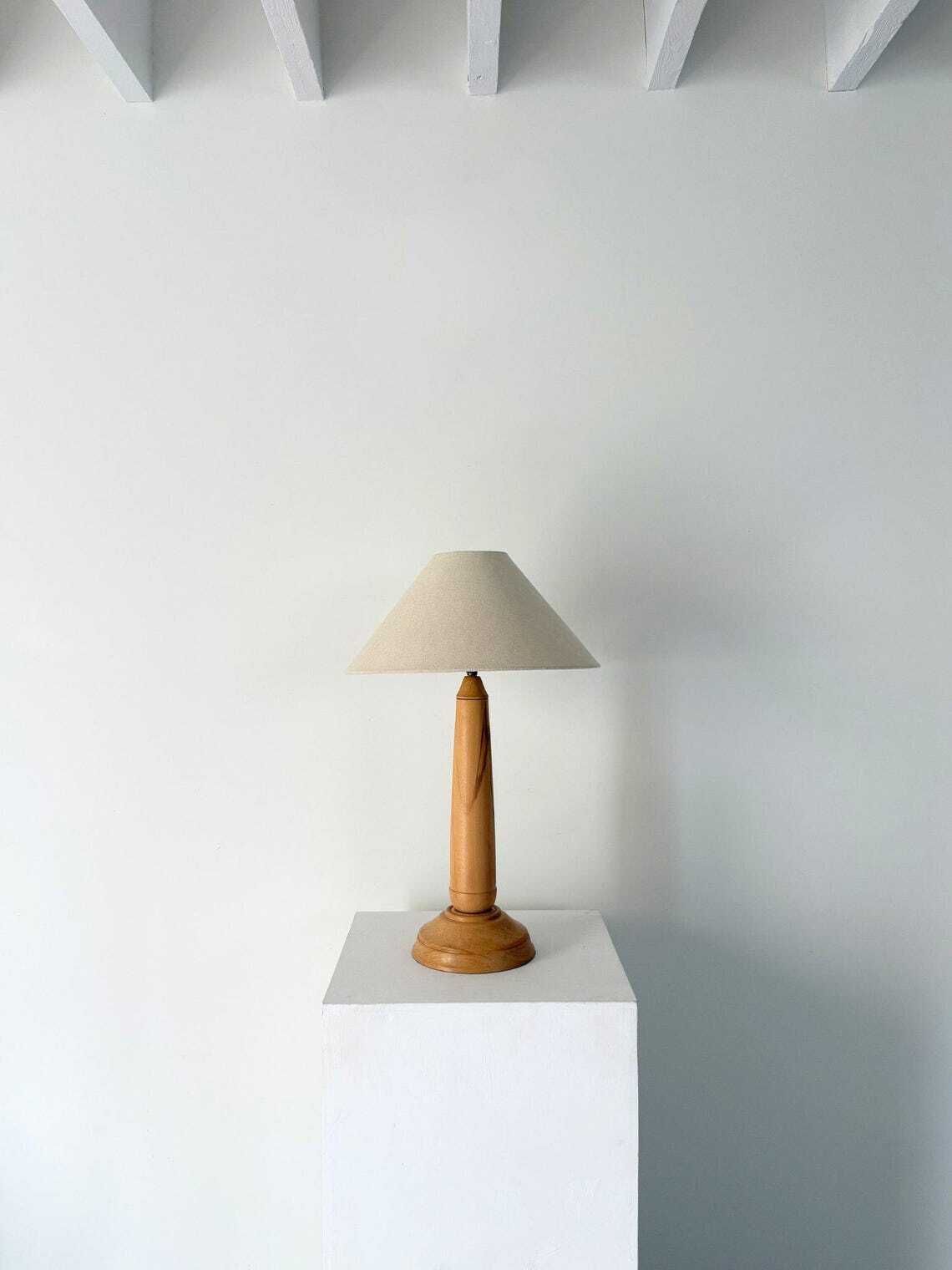 Minimalist Turned Wood Lamp Mid Century Rewired And Pat Tested photo Lighting