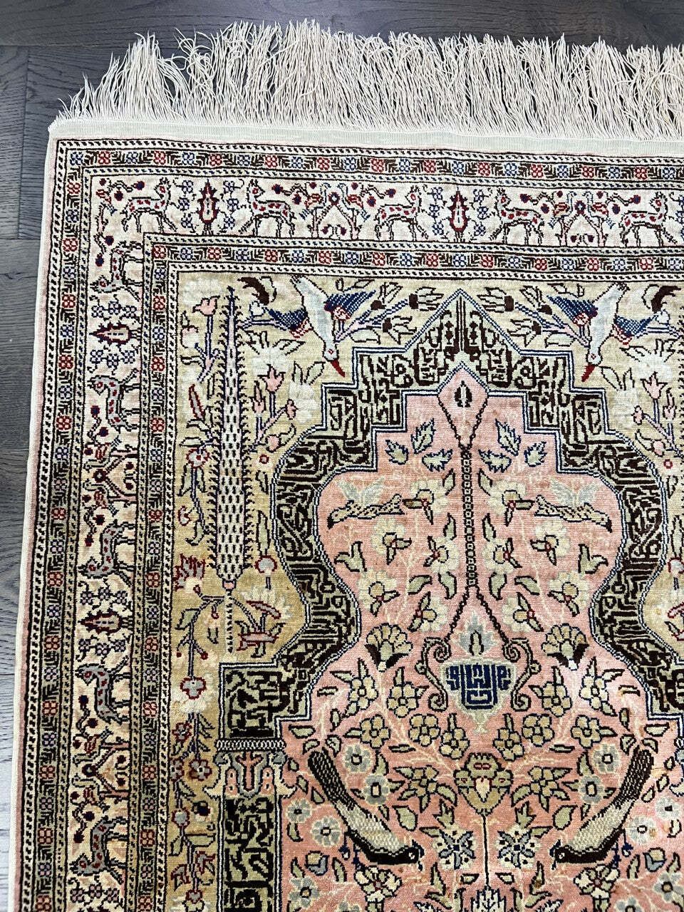 Vintage Light Pink Kaisary Silk Rug, 111 × 73 Cm (Circa 1940s) photo for sale