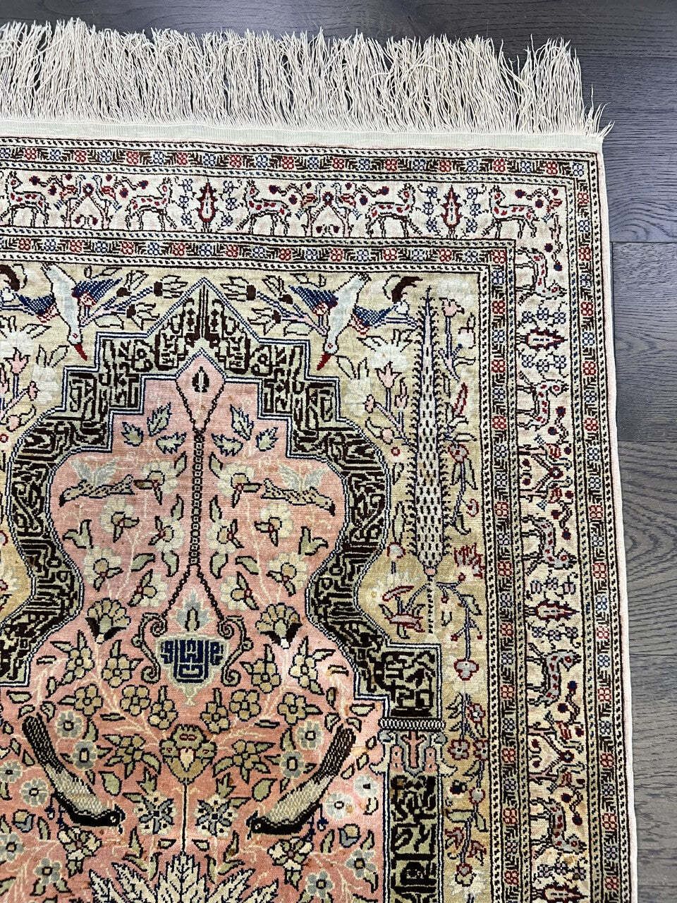 Vintage Light Pink Kaisary Silk Rug, 111 × 73 Cm (Circa 1940s) photo Textiles