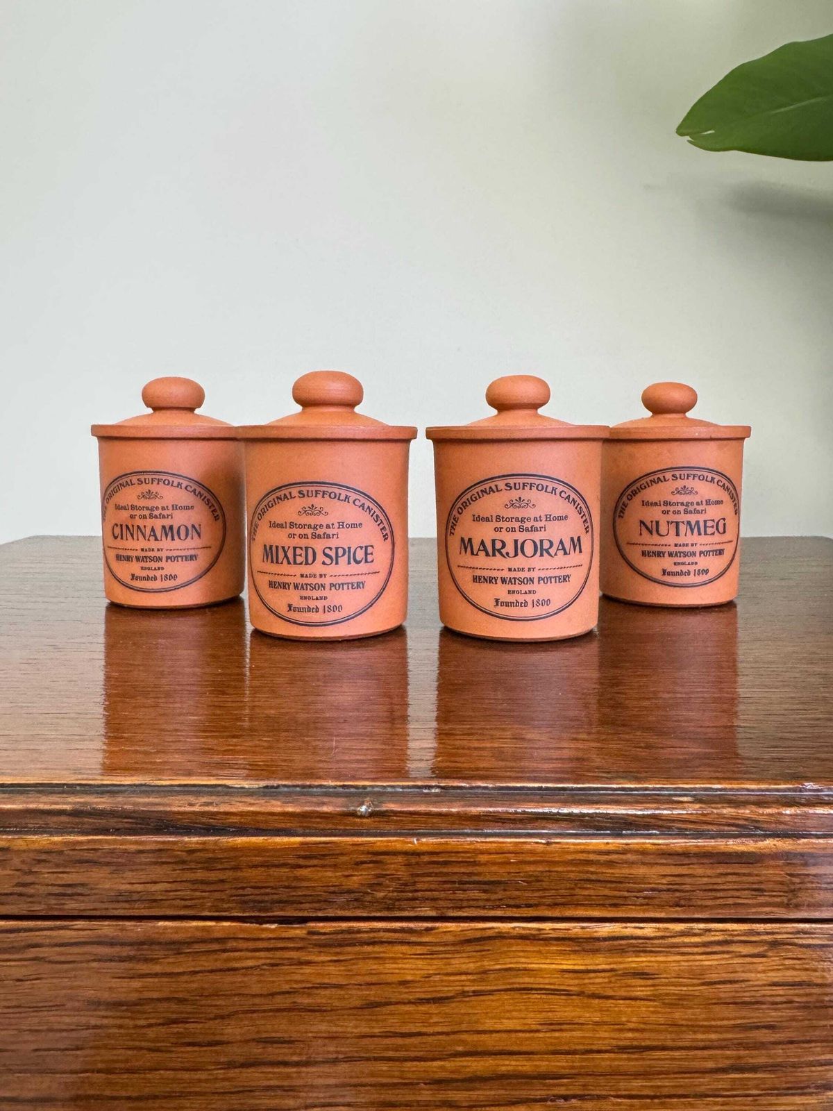 Set Of Henry Watson Pottery Spice Herb Ceramic Jars Sealed Earthenware Containers Terracotta Farmhouse photo furniture