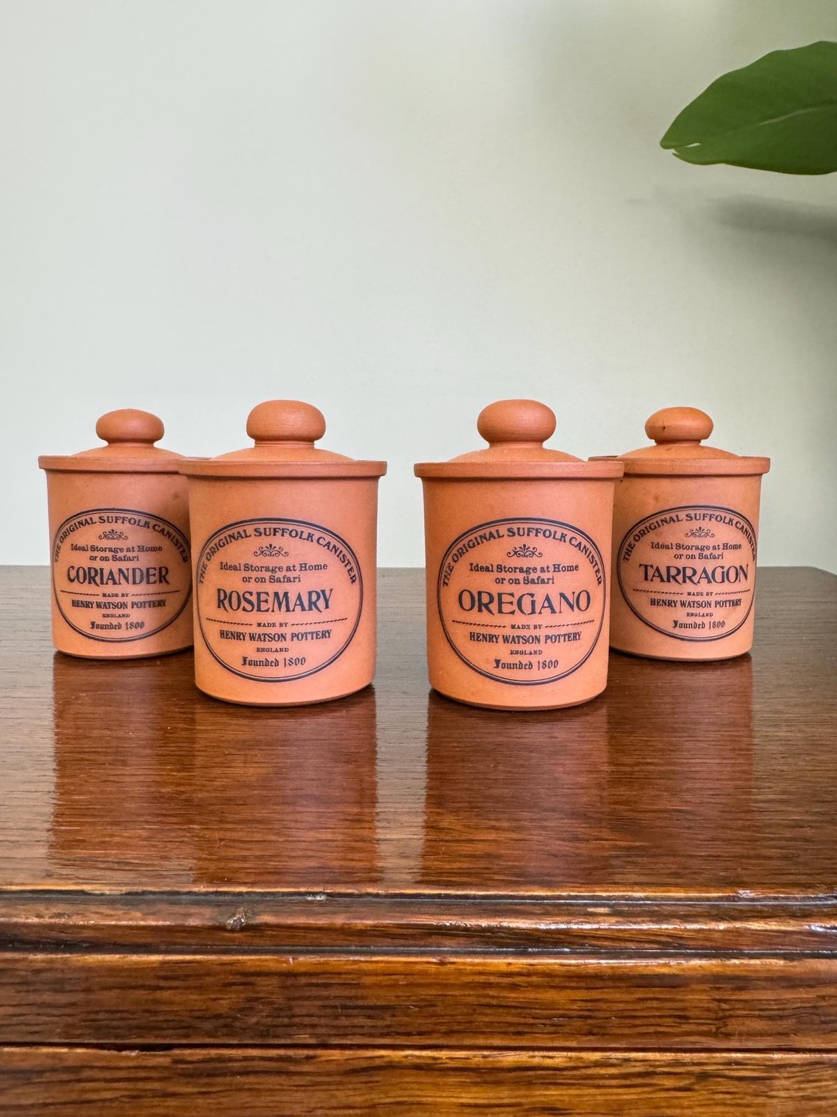 Set Of Henry Watson Pottery Spice Herb Ceramic Jars Sealed Earthenware Containers Terracotta Farmhouse photo for sale