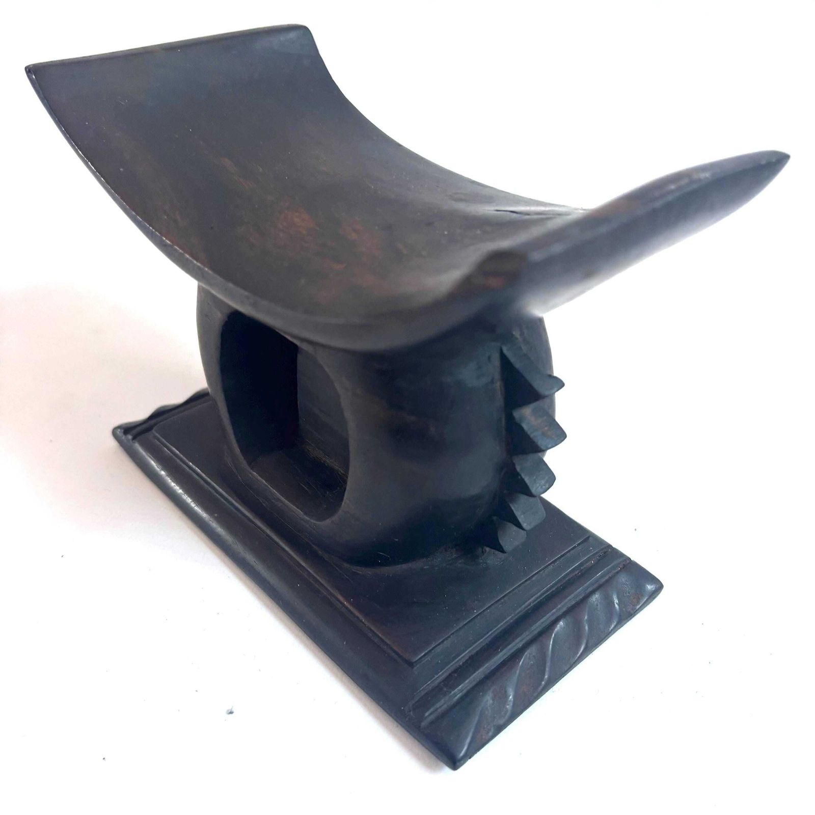 Rare Mid Century Hand Carved Ashanti Polished Hardwood Headrest – African Tribal Masterpiece 1930 photo vinterior
