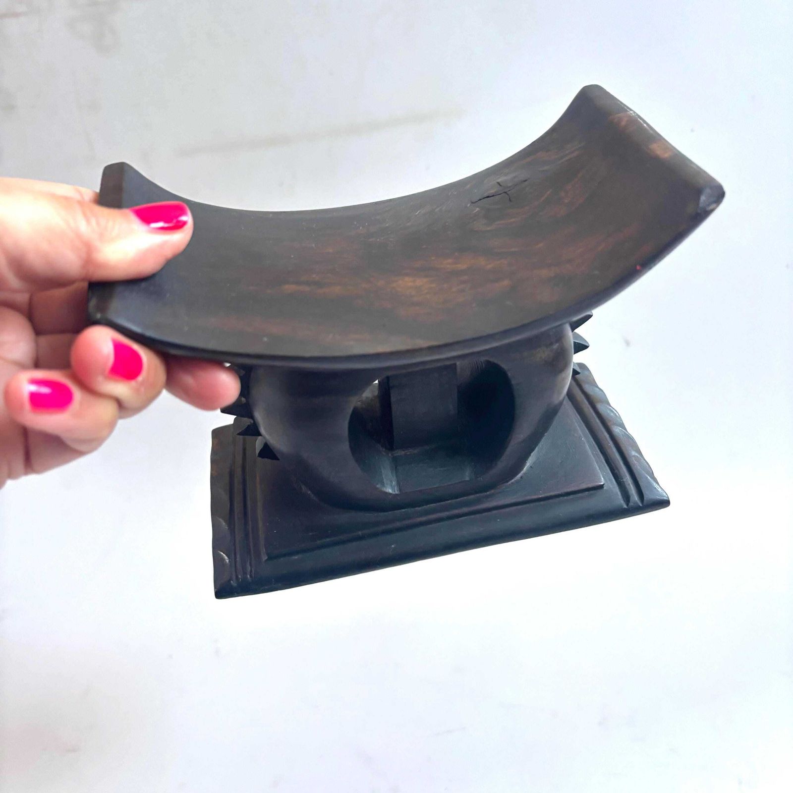 photo for sale Rare Mid Century Hand Carved Ashanti Polished Hardwood Headrest – African Tribal Masterpiece 1930
