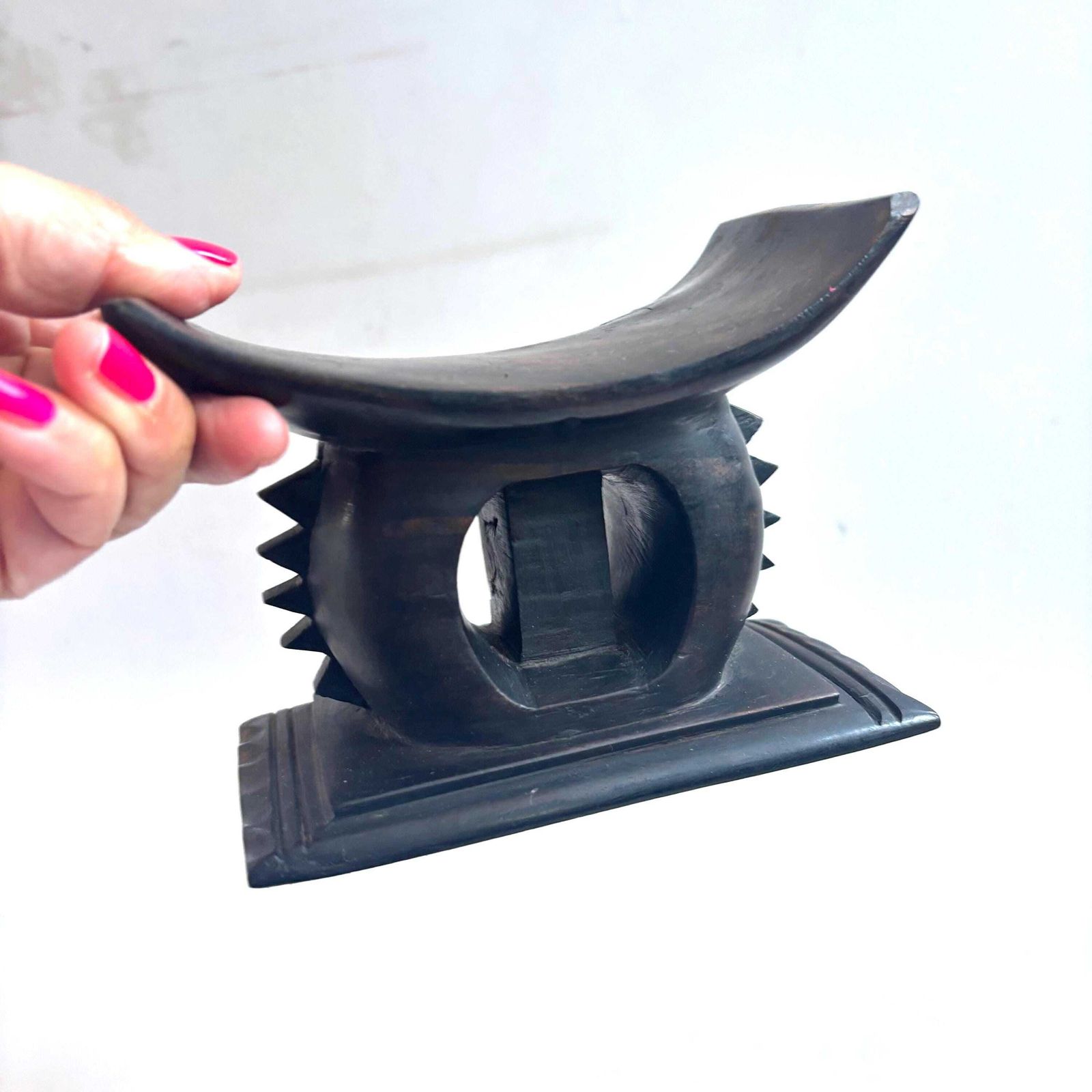 Home Decor Rare Mid Century Hand Carved Ashanti Polished Hardwood Headrest – African Tribal Masterpiece 1930 photo