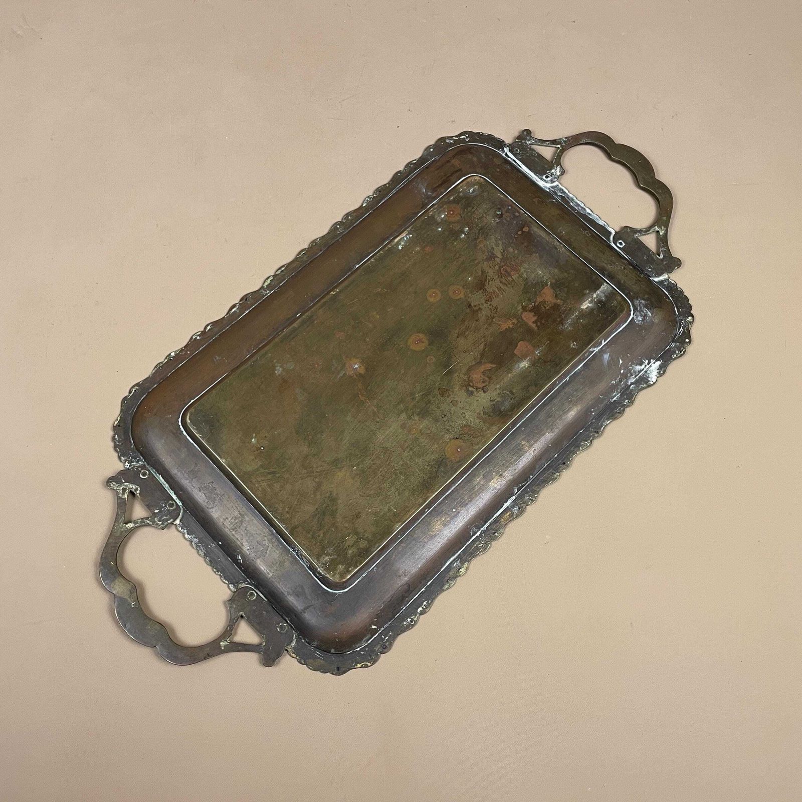 photo furniture Antique Metal Gold Indian Patterned Brass Tray 40x20cm Plate Rectangle Handmade Etched Intricate Decorative Patterned Wall Handles Vintage