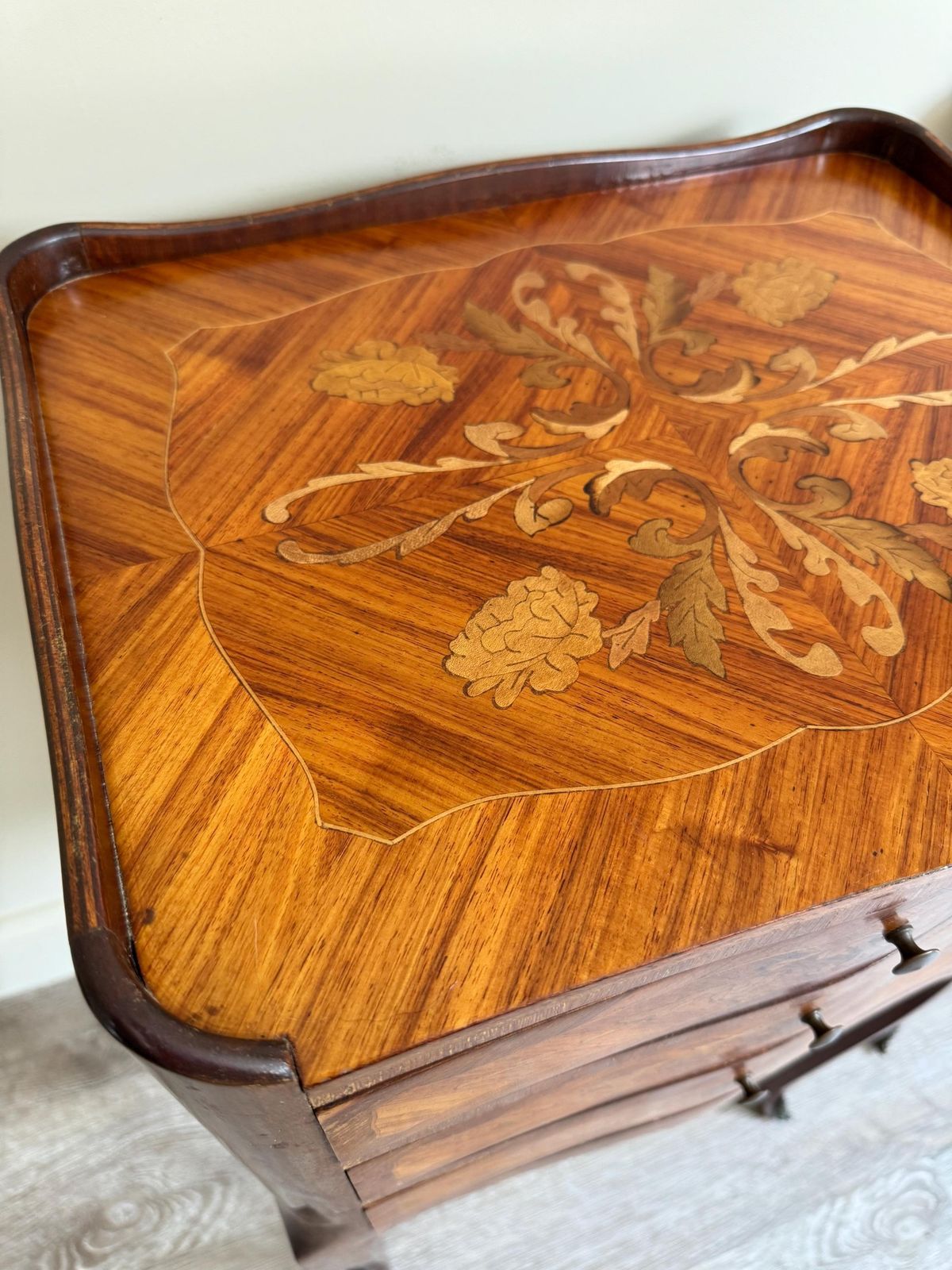 French Antique Bedside Tables Louis XV Style Marquetry Nightstands Vintage photo 1275.0
