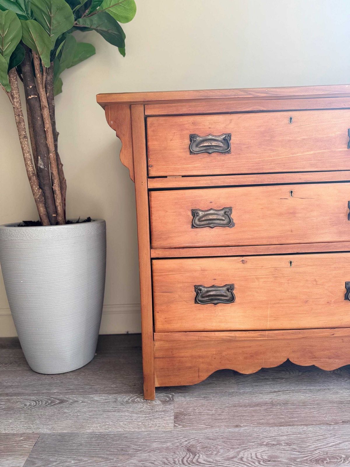Vintage Solid Wood Chest Of Drawers With Black Metal Handles 3 Dovetail Drawers photo furniture