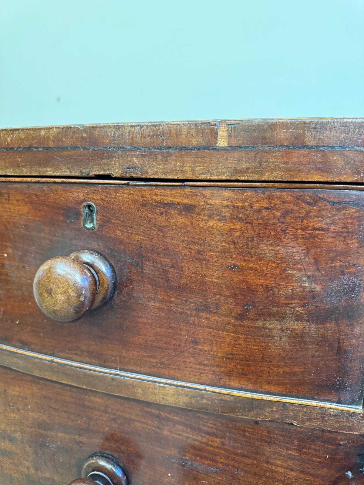photo buy Antique Bow Fronted Small Solid Wooden Chest Of Drawers With Dovetail Ends Dark Wood