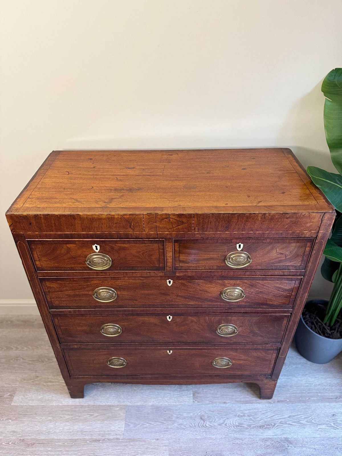 Antique Georgian Mahogany Solid Wood Chest Of Drawers   5 Drawer Dresser photo furniture