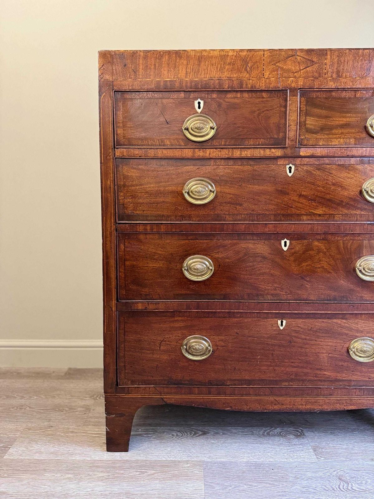 Antique Georgian Mahogany Solid Wood Chest Of Drawers   5 Drawer Dresser photo for sale