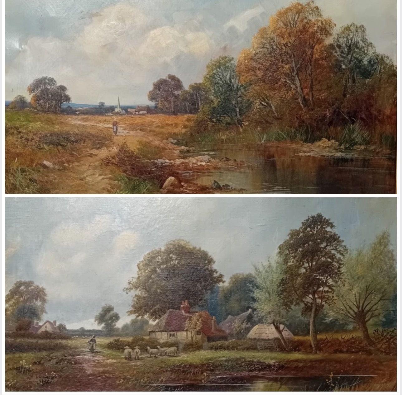 Pair Early 20th Century British Pastoral Oil Paintings In Gilt Frames