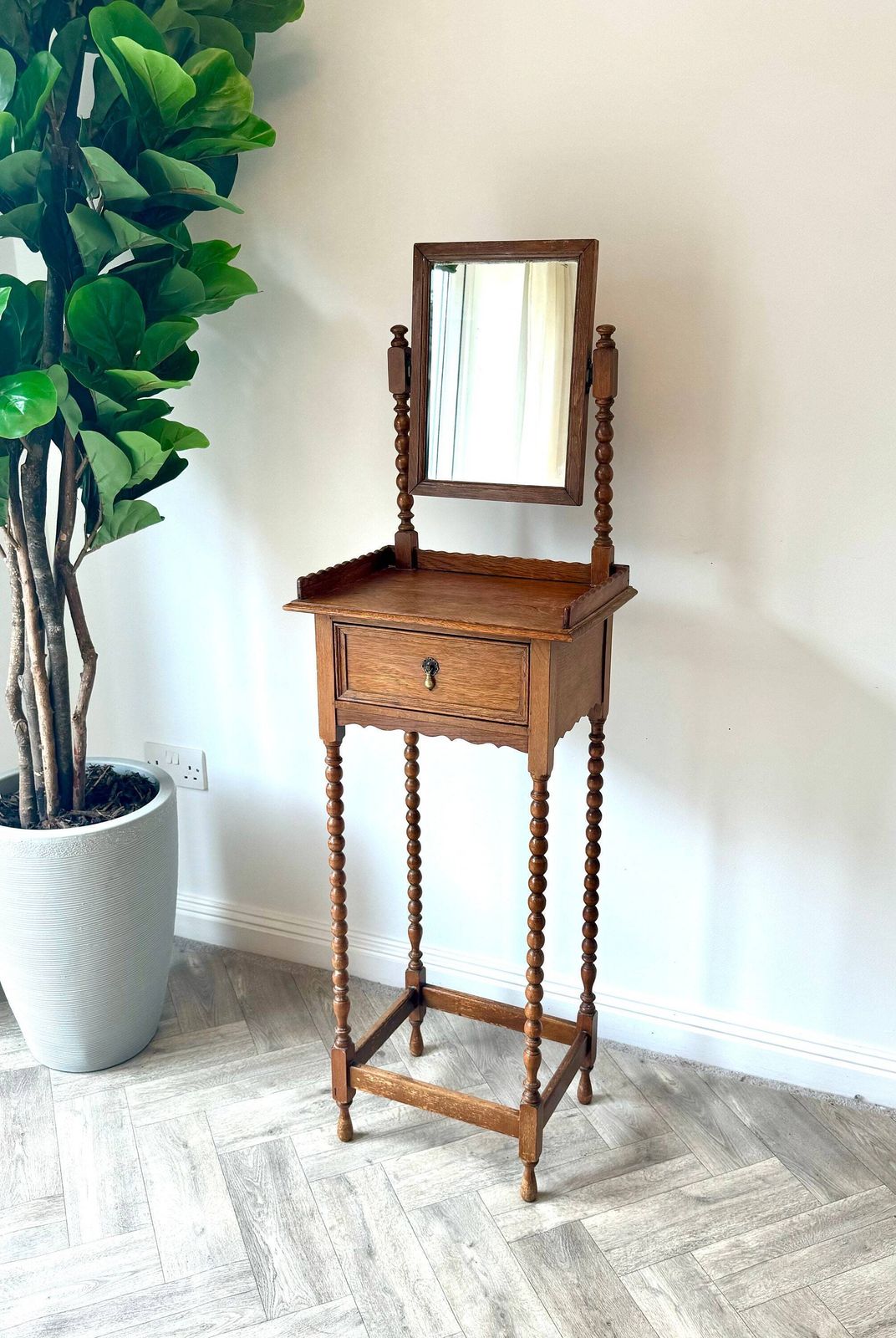 Antique Jas Shoolbred Oak Shaving Stand With Adjustable Mirror photo furniture