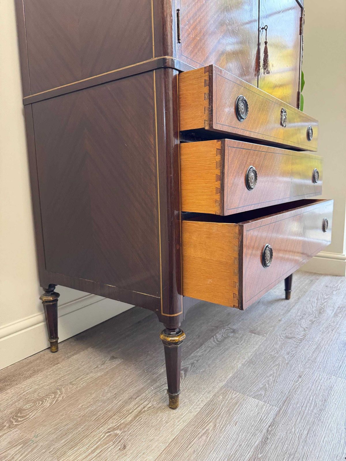 Edwardian Vintage Wooden Linen Press Cabinet With Key photo 650.0
