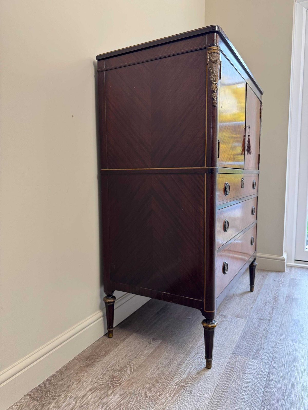 Edwardian Vintage Wooden Linen Press Cabinet With Key photo buy