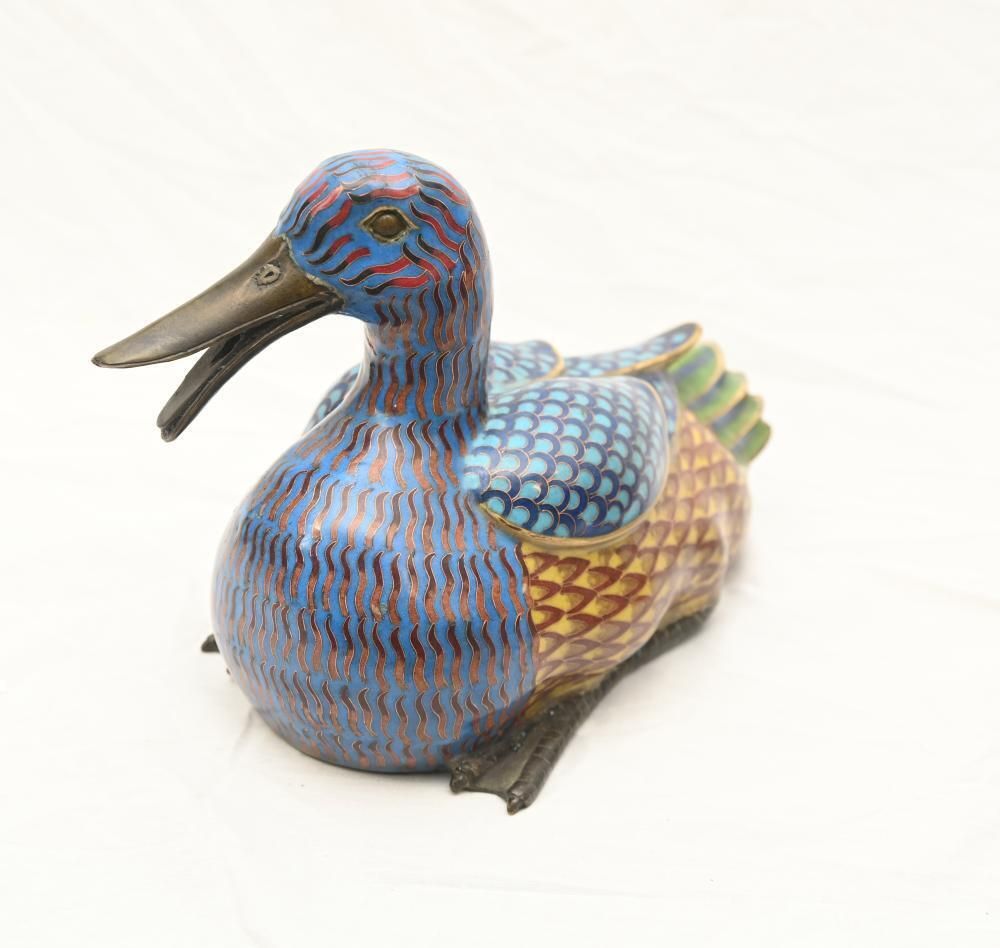 Pair Chinese Cloisonne Ducks Qianlong Bird Statue photo 1950.0