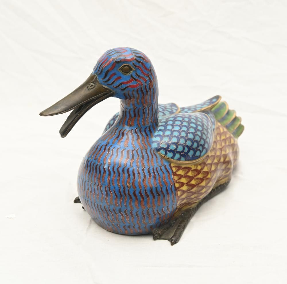 Pair Chinese Cloisonne Ducks Qianlong Bird Statue photo vinterior