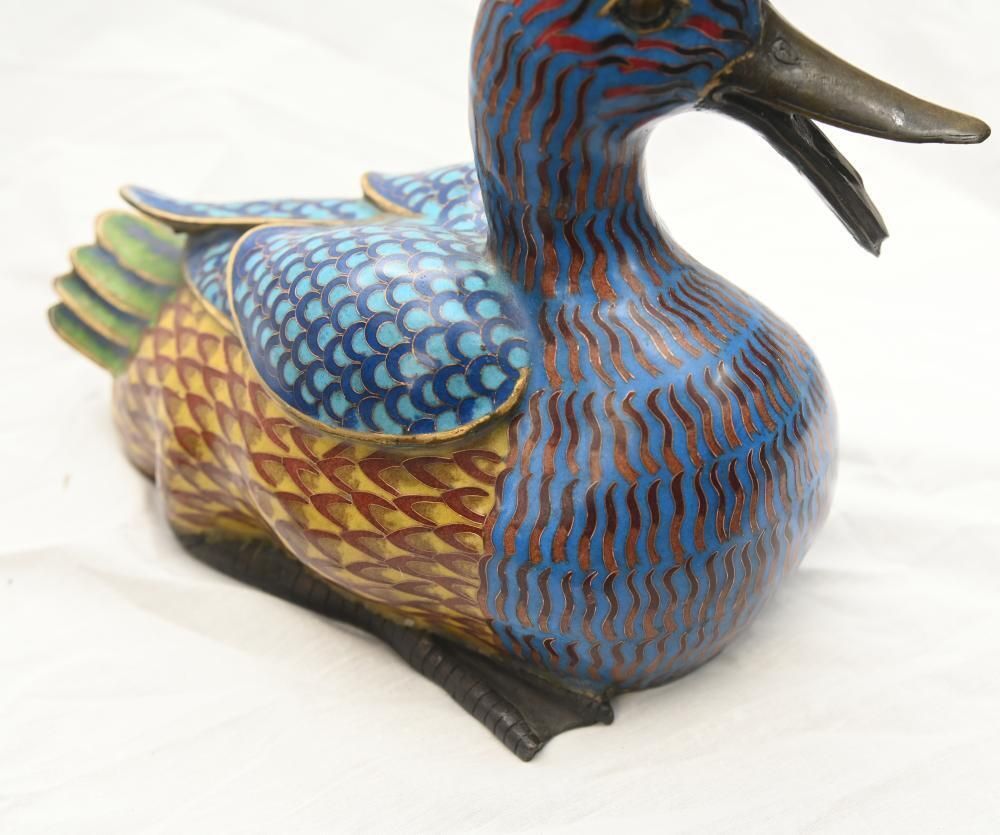 Pair Chinese Cloisonne Ducks Qianlong Bird Statue photo buy