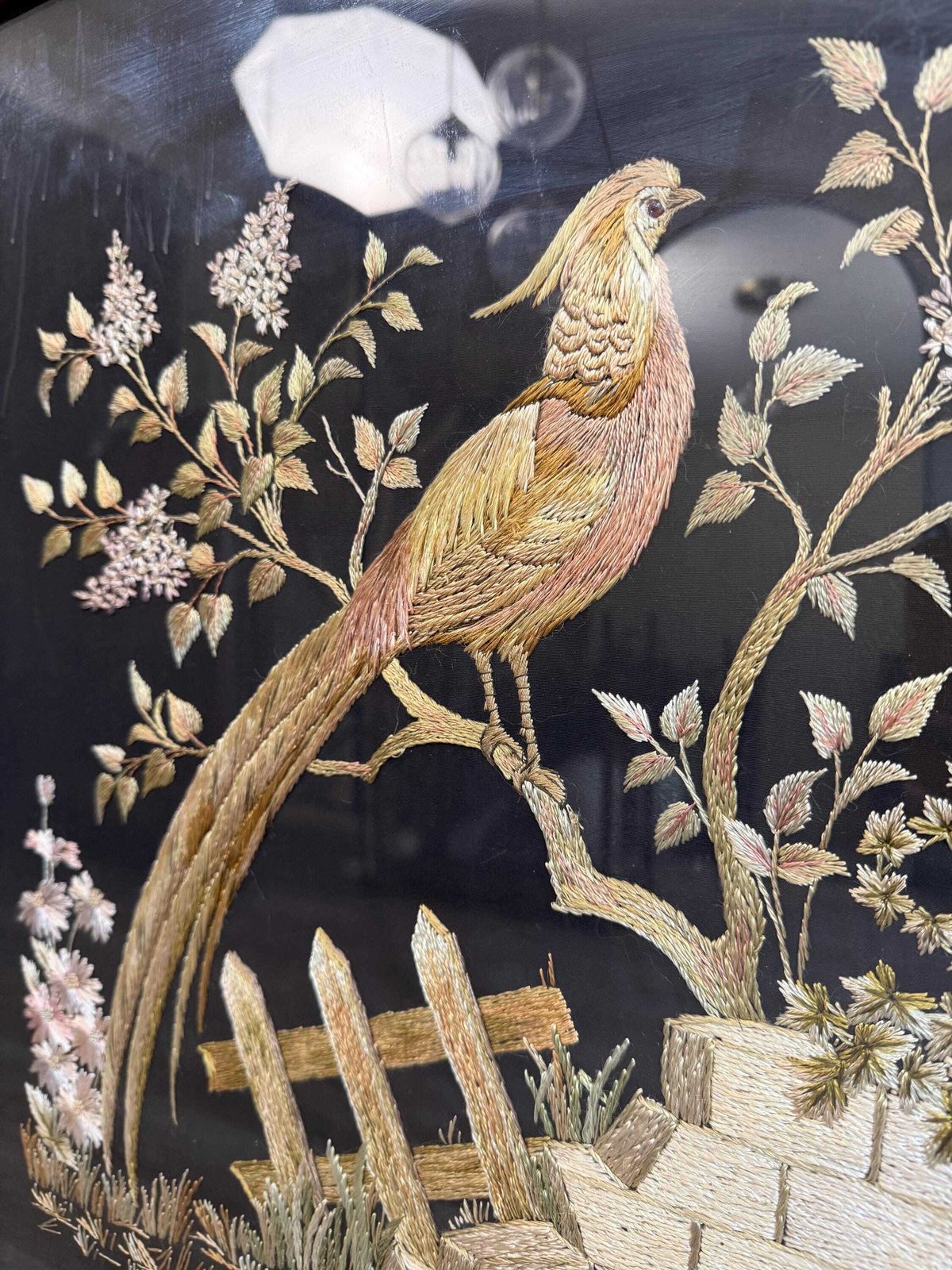 Vintage Pheasant Embroidered Large Fire Guard Screen Living Room Colourful photo vinterior
