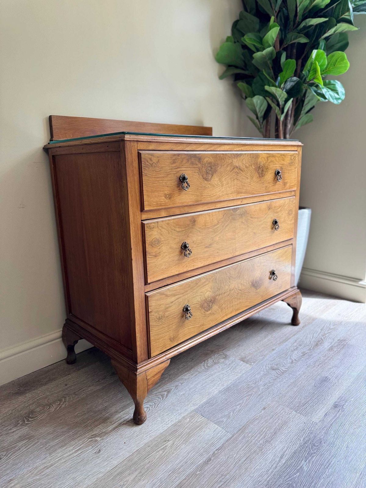 Vintage Walnut Wood Chest Of Drawers: Dovetail Joints, Original Hardware photo furniture