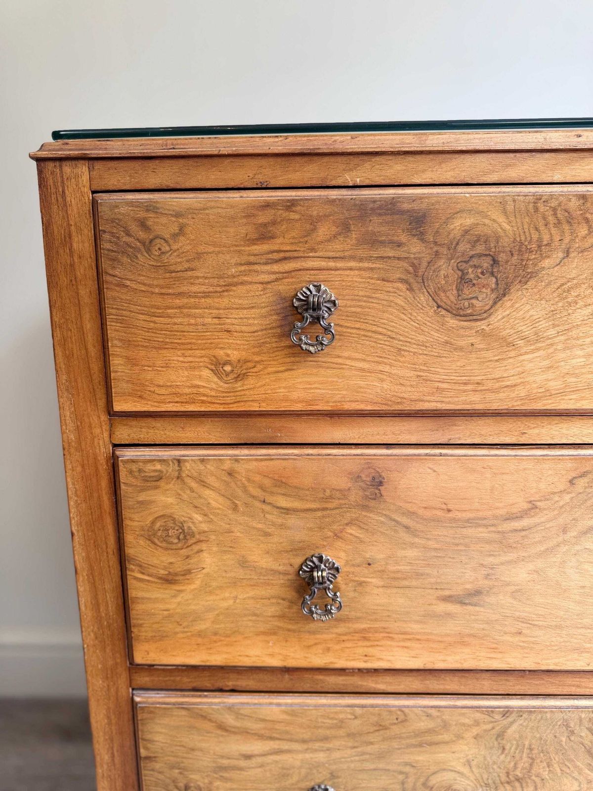 Vintage Walnut Wood Chest Of Drawers: Dovetail Joints, Original Hardware photo 495.0