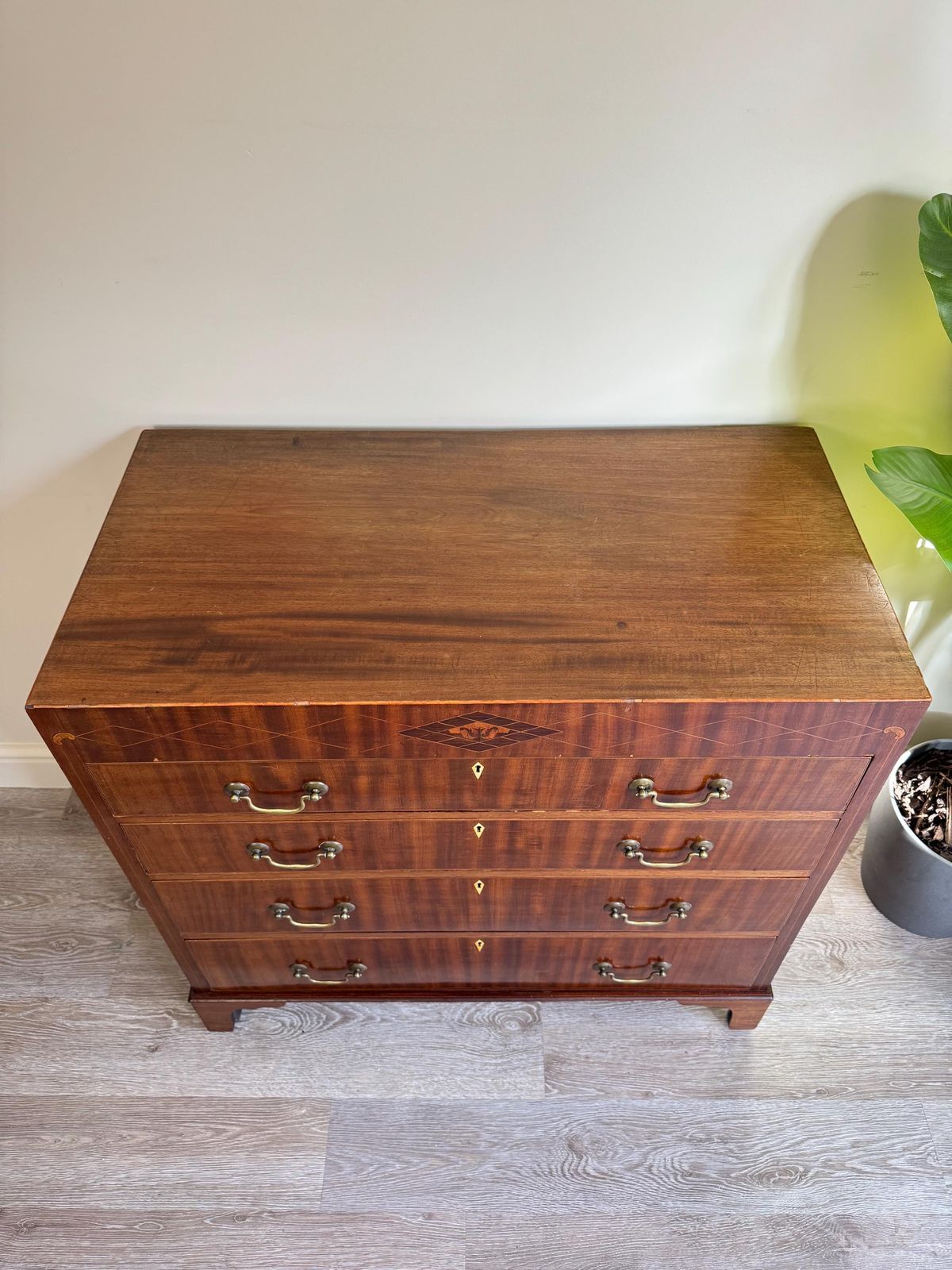 Georgian Antique Mahongany And Strung Marquetry Chest Of Drawers photo Furniture