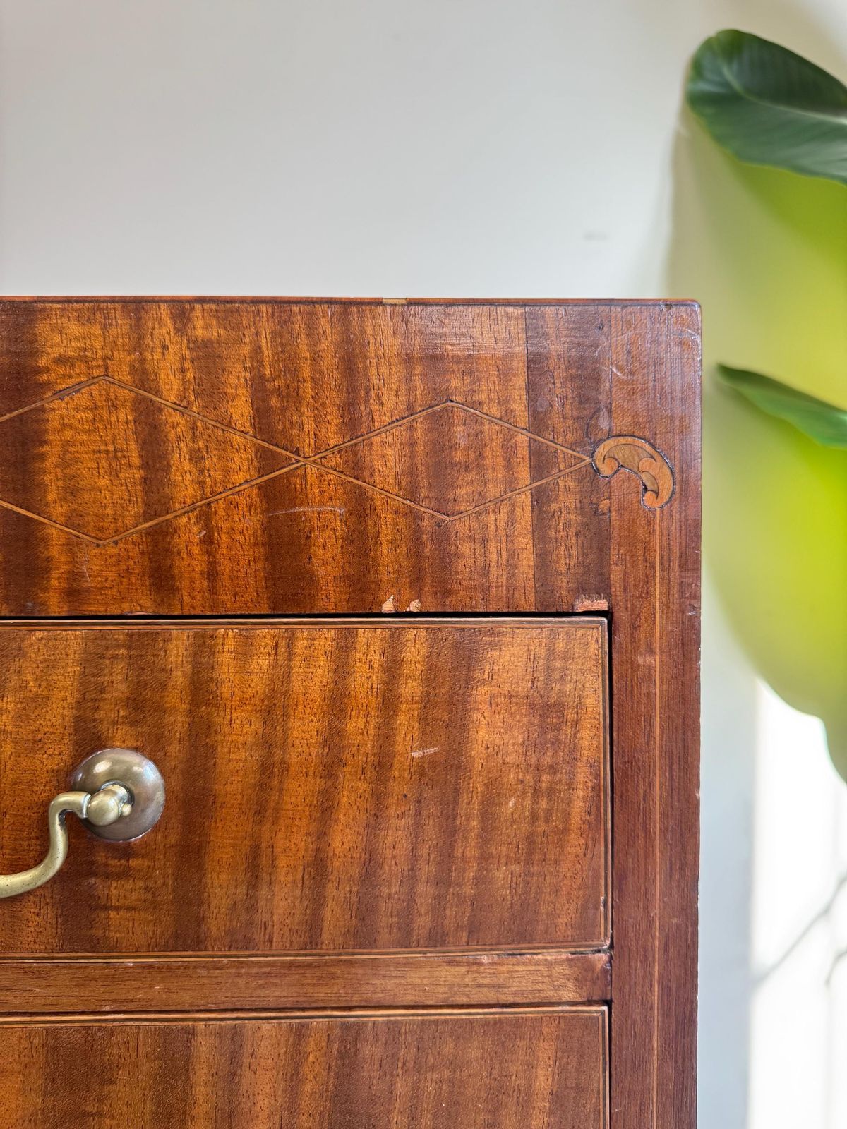 Georgian Antique Mahongany And Strung Marquetry Chest Of Drawers photo vintage