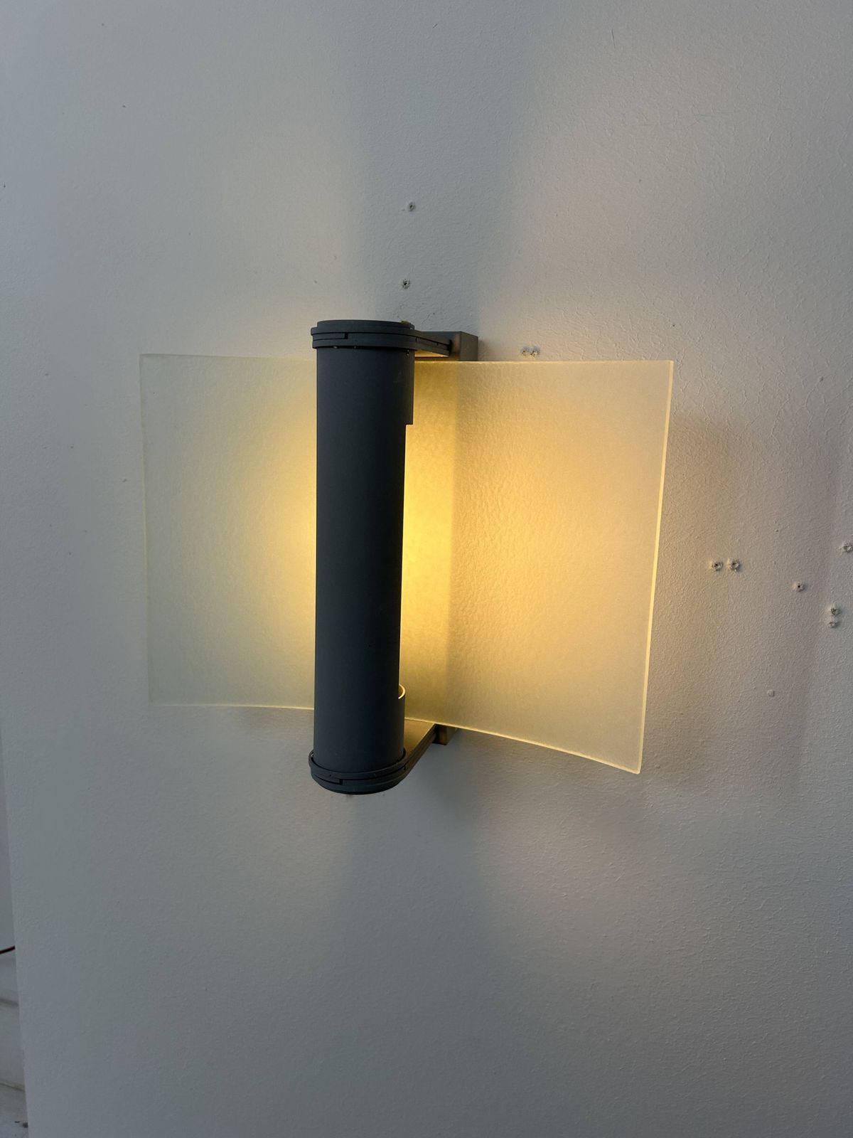 Vintage Wall Light, Grey Lacquered Metal And Frosted Curved Glass, France, 1980. photo Lighting