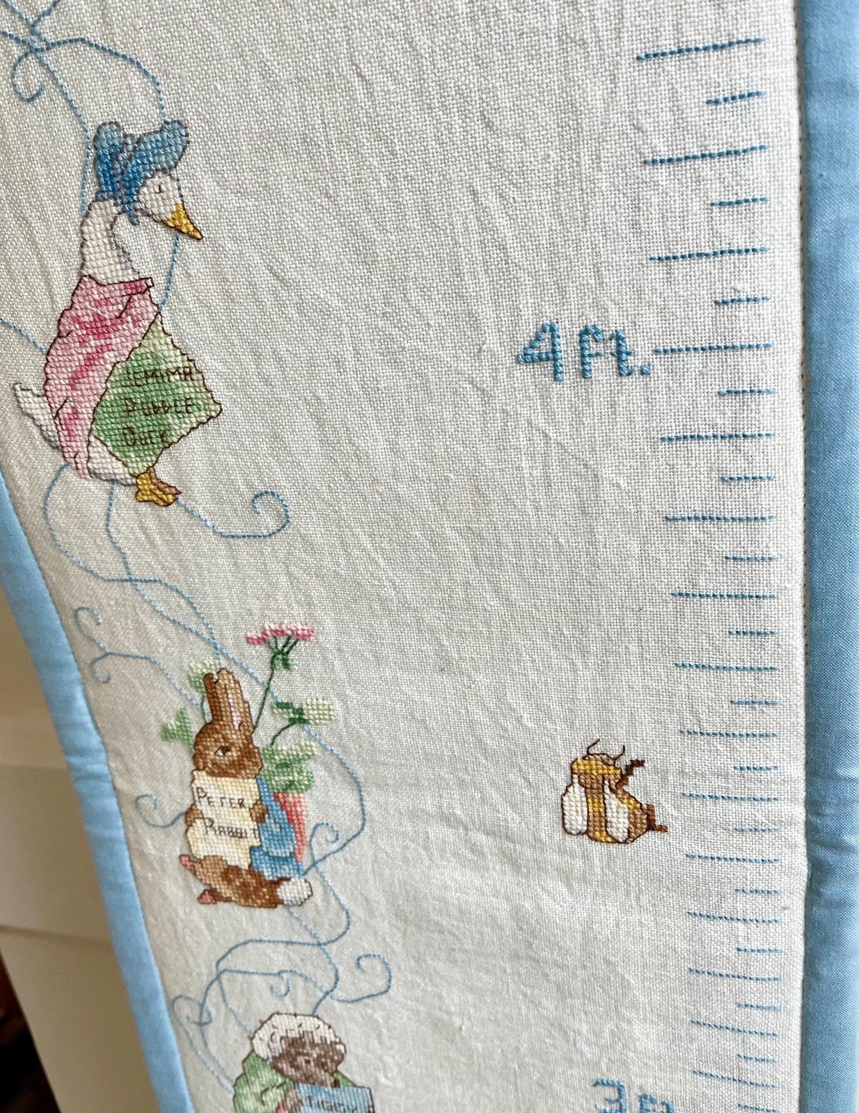 Vintage Hand Embroidered Peter Rabbit & Friends Height Chart Children's Wall Hanging Tapestry