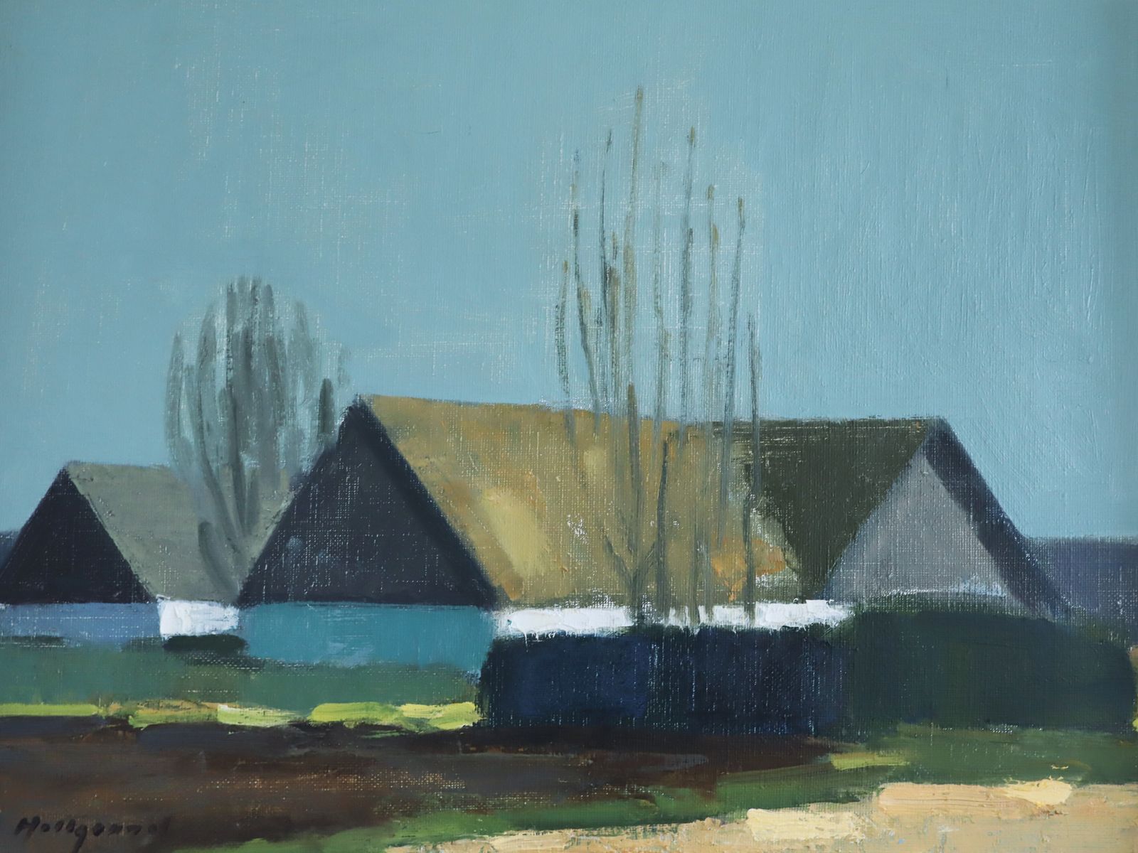 Quiet Farmstead  Oil Painting, Mid 20th Century photo vinterior