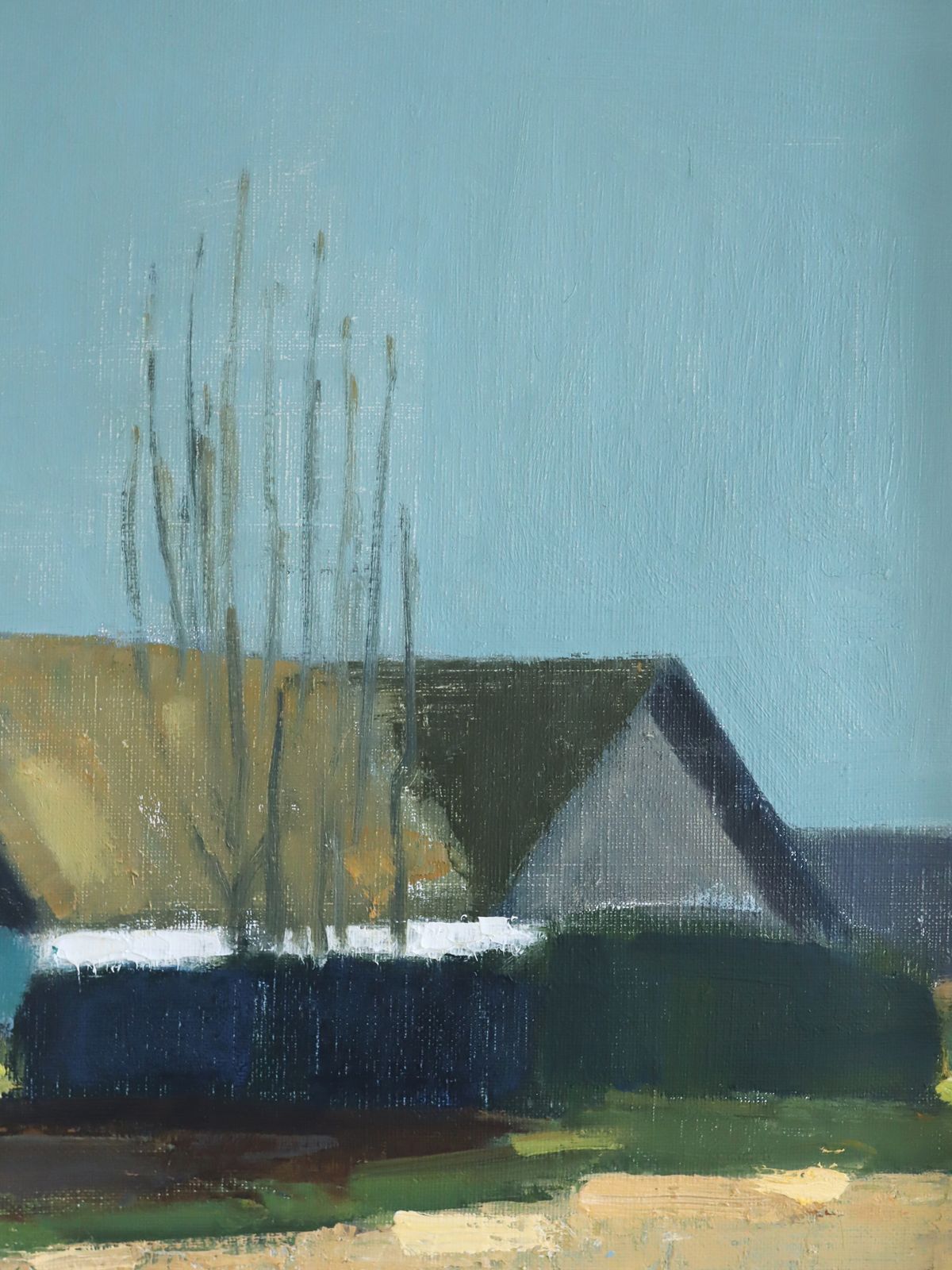 Quiet Farmstead  Oil Painting, Mid 20th Century photo vintage