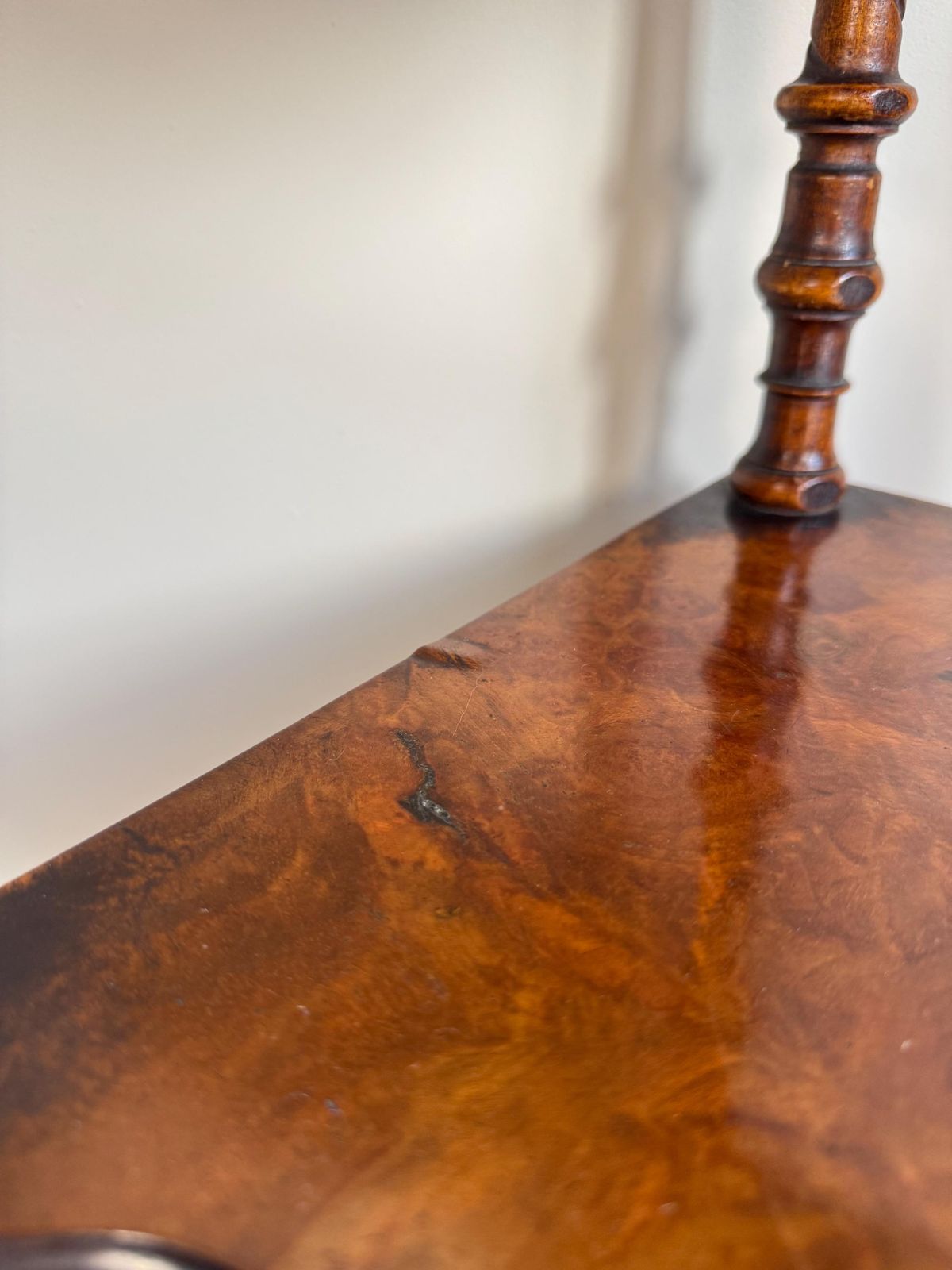 Furniture Antique 19th Century Victorian Walnut Marquetry Inlaid Serpentine Watnot Shelving Unit photo