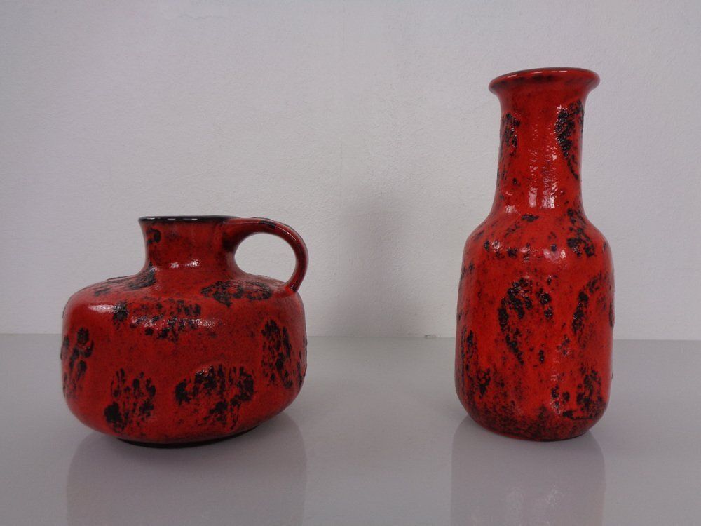 Red Lava Ceramic Vases From Gräflich Ortenburg 1960s Set Of 2 photo furniture