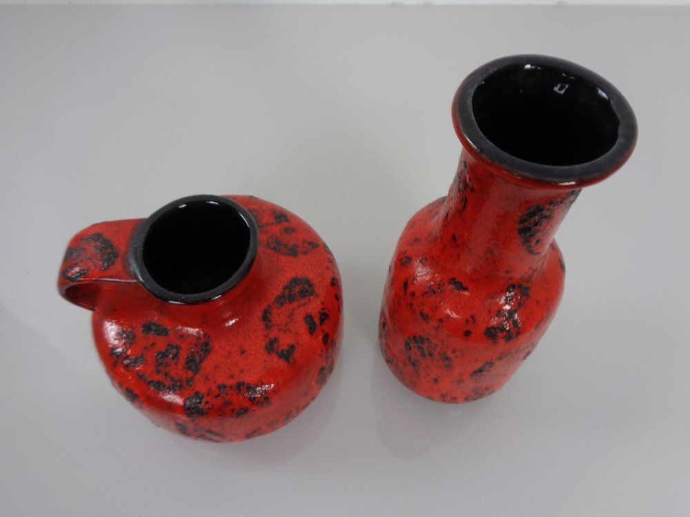 photo for sale Red Lava Ceramic Vases From Gräflich Ortenburg 1960s Set Of 2