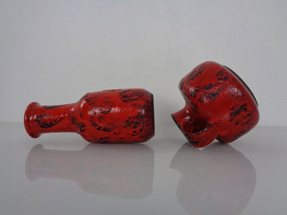 Home Decor Red Lava Ceramic Vases From Gräflich Ortenburg 1960s Set Of 2 photo