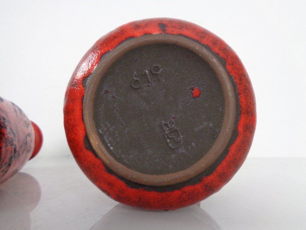 photo vintage Red Lava Ceramic Vases From Gräflich Ortenburg 1960s Set Of 2