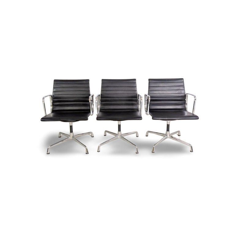 Original 3x Vitra Charles & Ray Eames Chair Ea 108 Leather Black