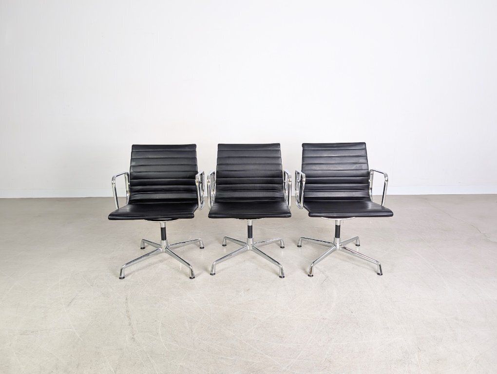 Original 3x Vitra Charles & Ray Eames Chair Ea 108 Leather Black photo furniture