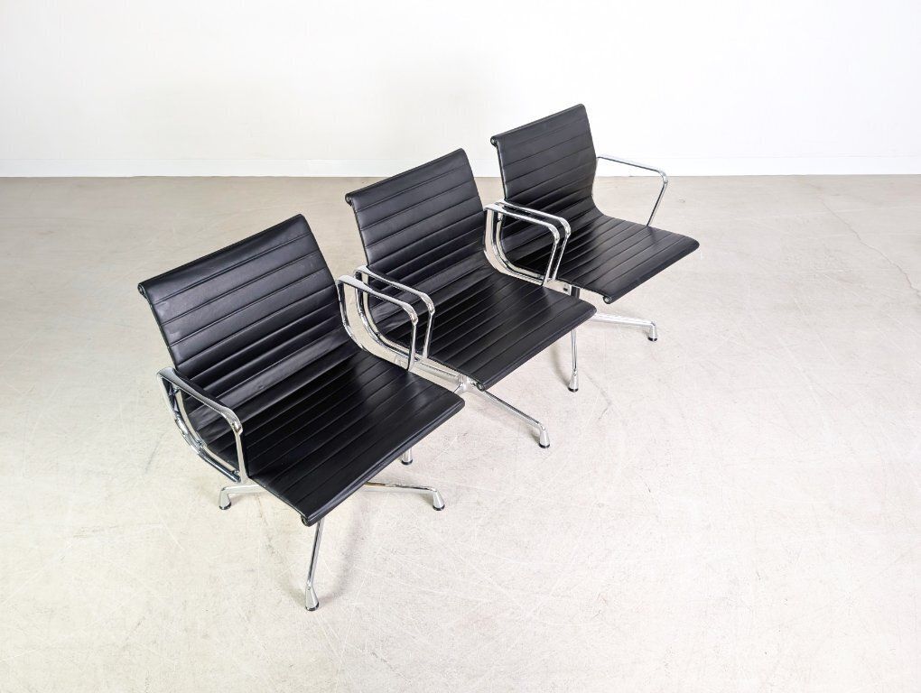 Original 3x Vitra Charles & Ray Eames Chair Ea 108 Leather Black photo Furniture