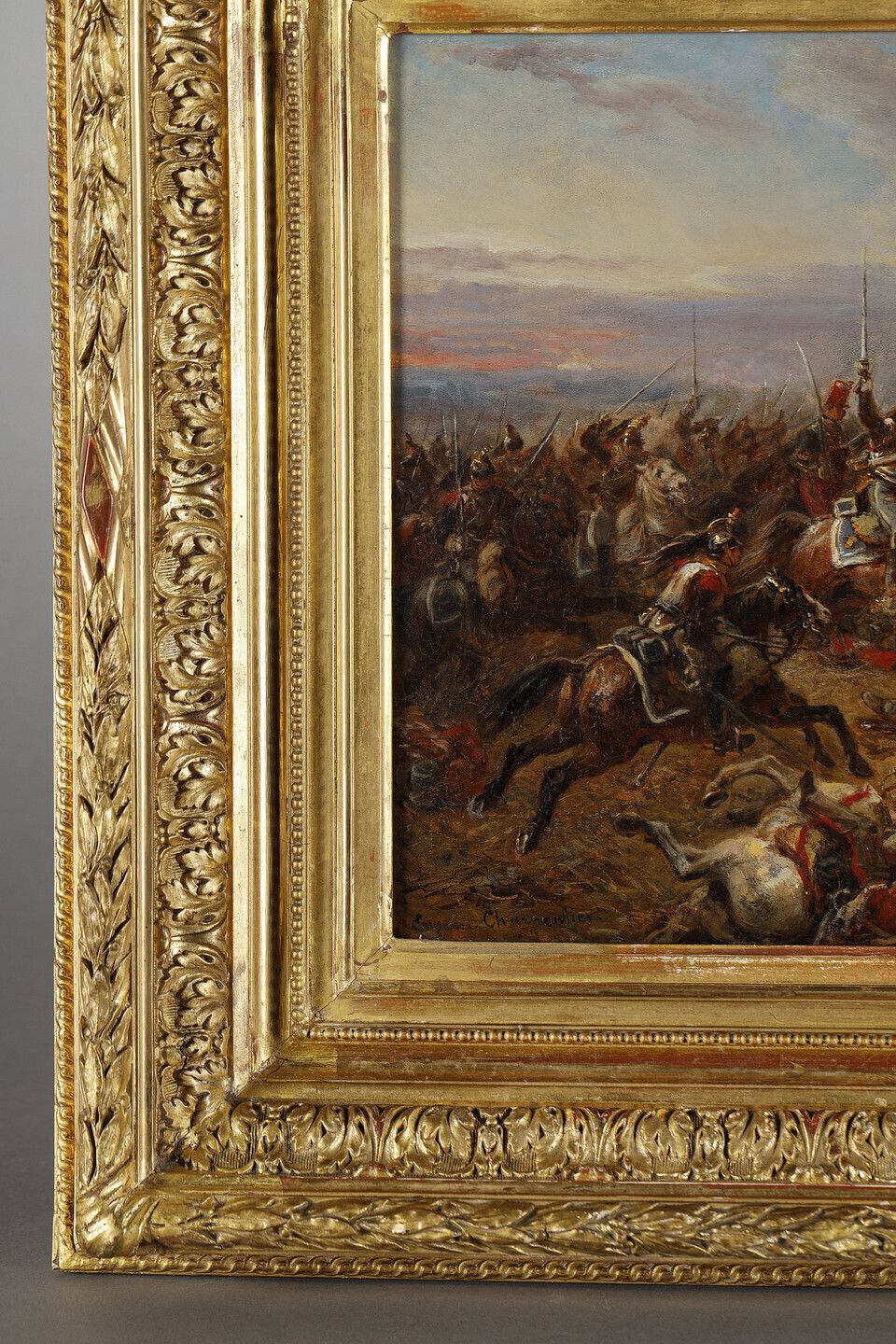 Painting Depicting French Cuirassiers At Waterloo, Signed Eugène Charpentier photo buy