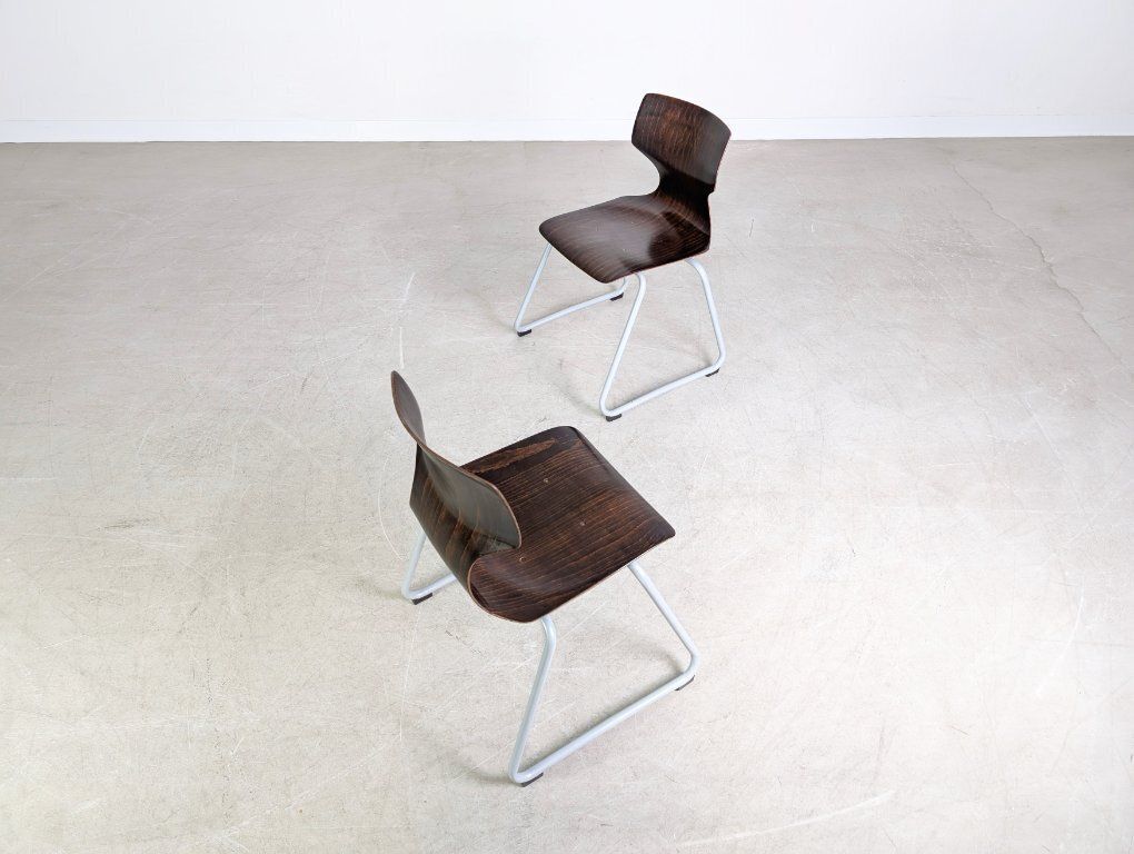 Original Set Of 6 Adam Stegner Mid Century Paved Wooden Chairs, Chair Ass photo vintage