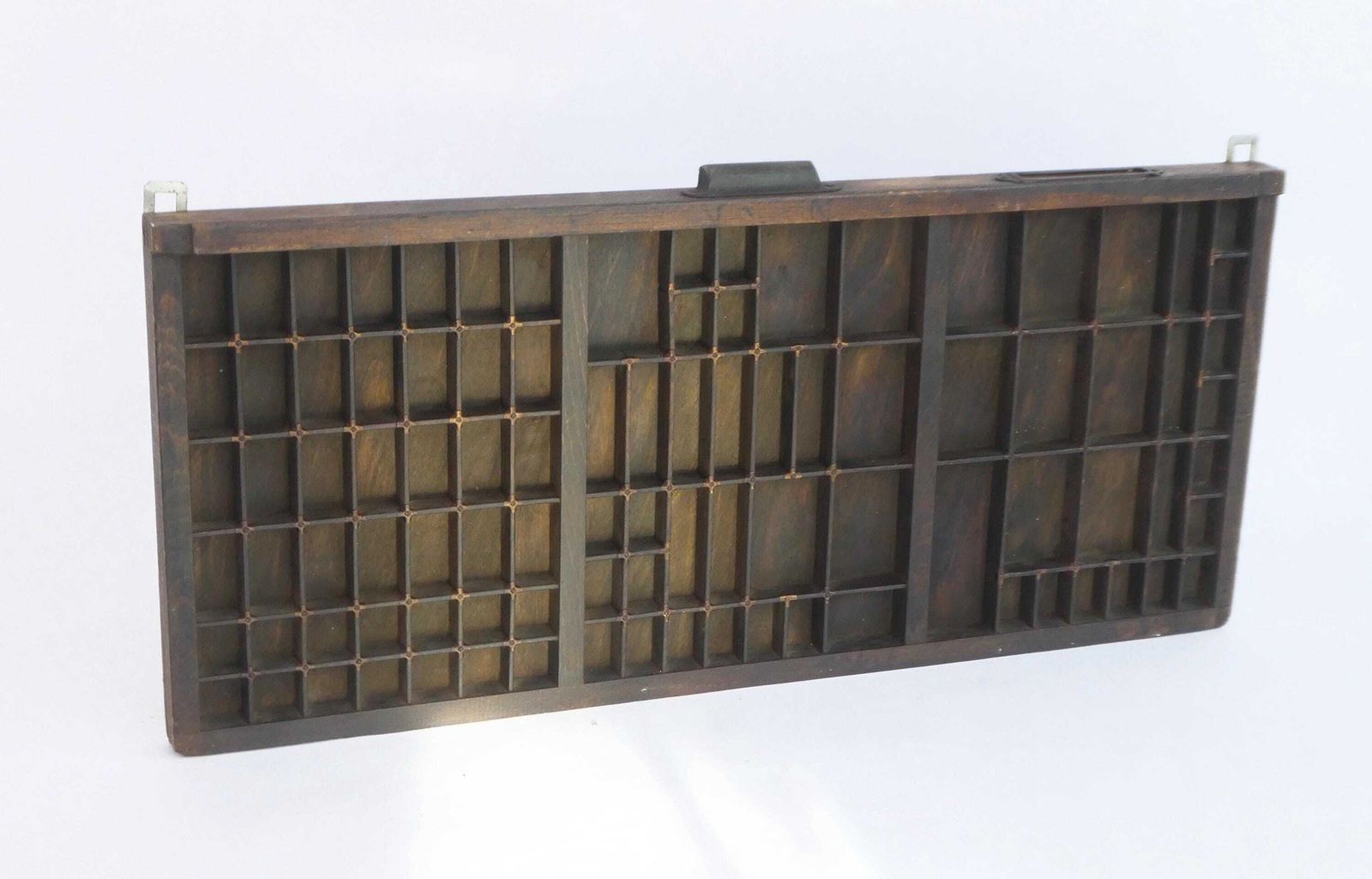 Wooden Letter Box With Metal Handle, Antique Printers Tray, Farmhouse Décor, Industrial Wall Decoration Tray