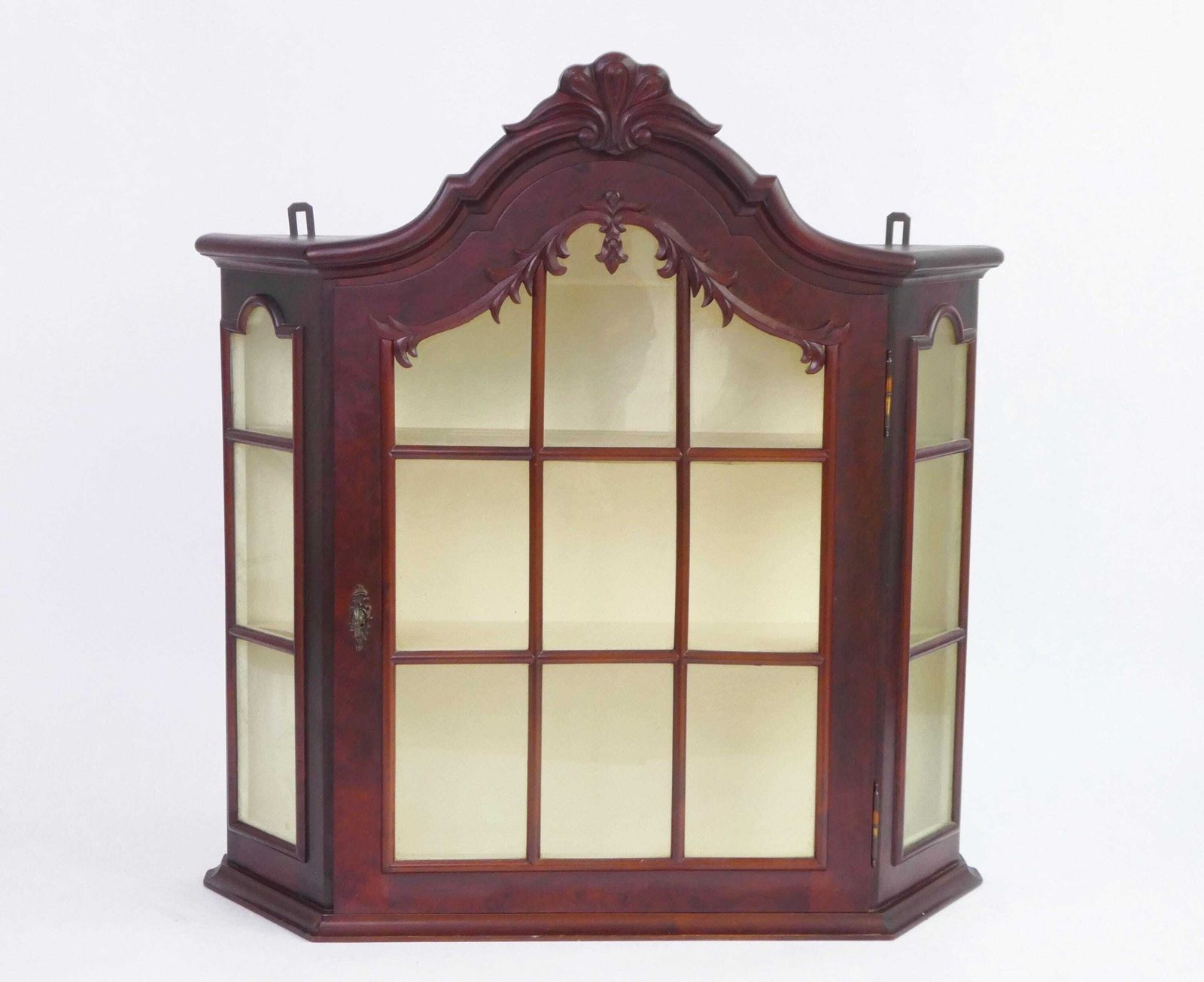 Mid Century Wooden Wall Display With Ornament And White Shelves, Cabinet With Lock, Glass Medicine Apothecary Storage photo furniture