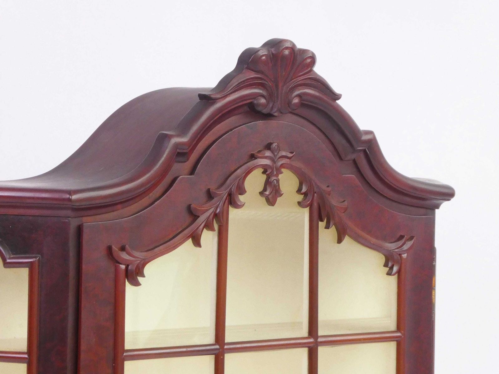 Mid Century Wooden Wall Display With Ornament And White Shelves, Cabinet With Lock, Glass Medicine Apothecary Storage photo for sale
