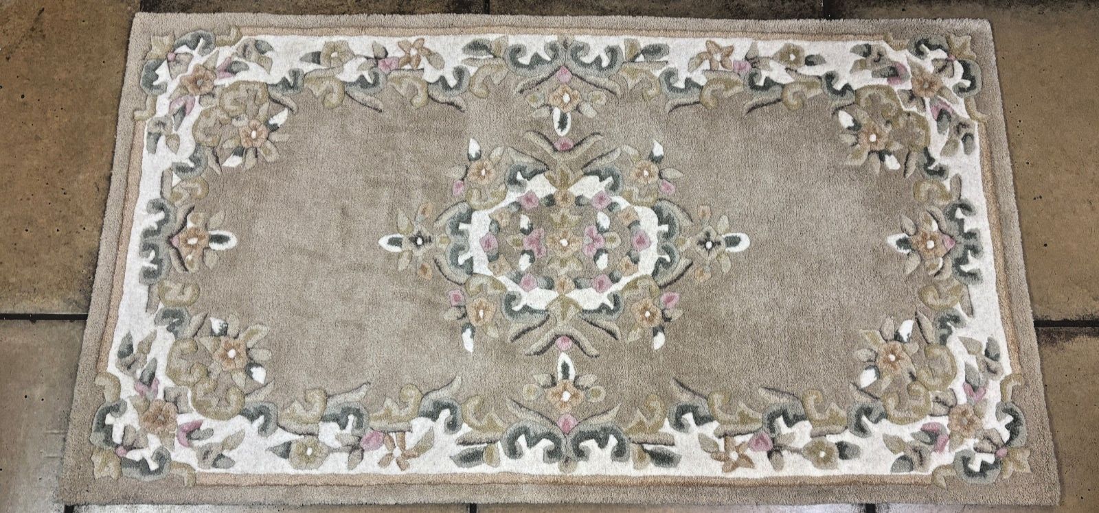 Vintage Indian Hand Tufted 100% Wool Beige Runner/ Rug photo 60.0