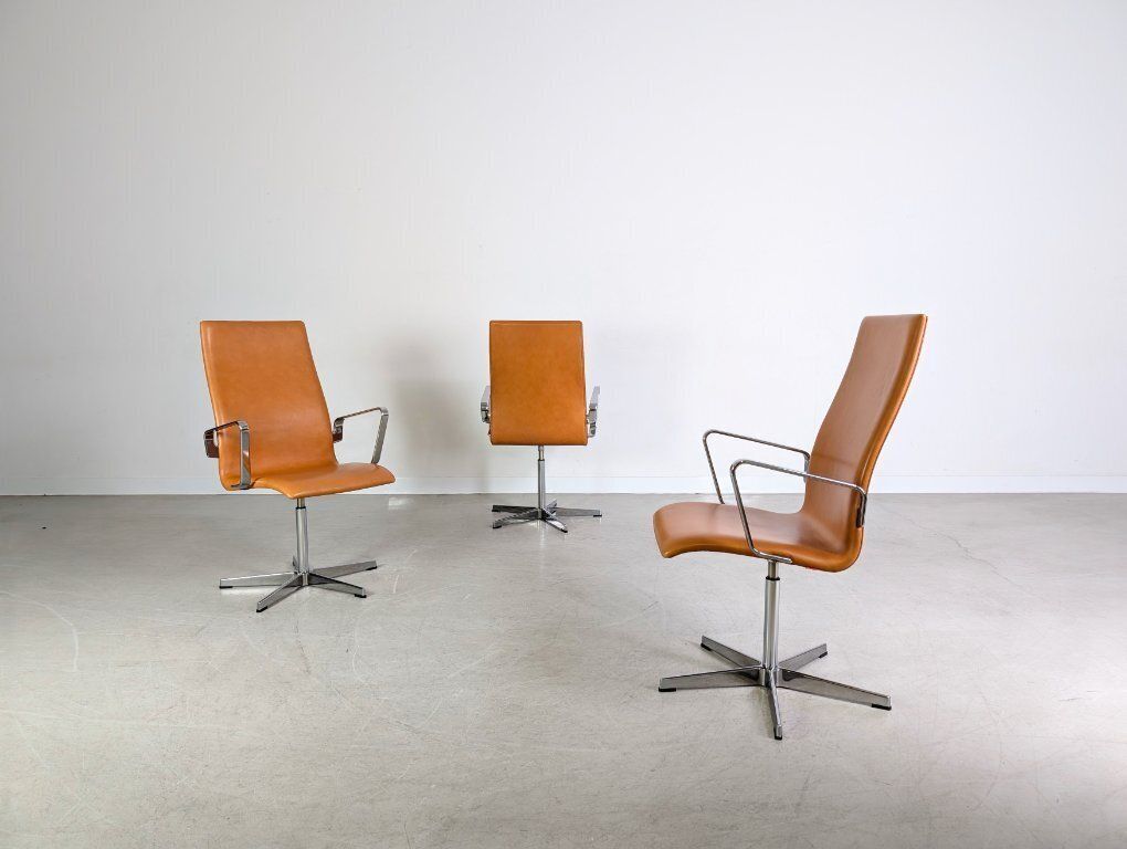 Original 3 Piece Set Of Fritz Hansen Oxford Arne Jacobsen Office Chairs photo vintage
