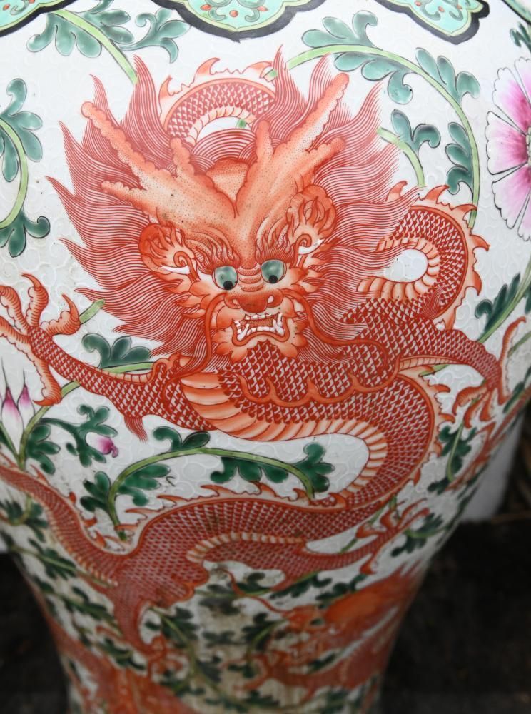 Home Decor Chinese Qianlong Porcelain Lidded Dragon Vases Urns Pottery Ginger Jars photo