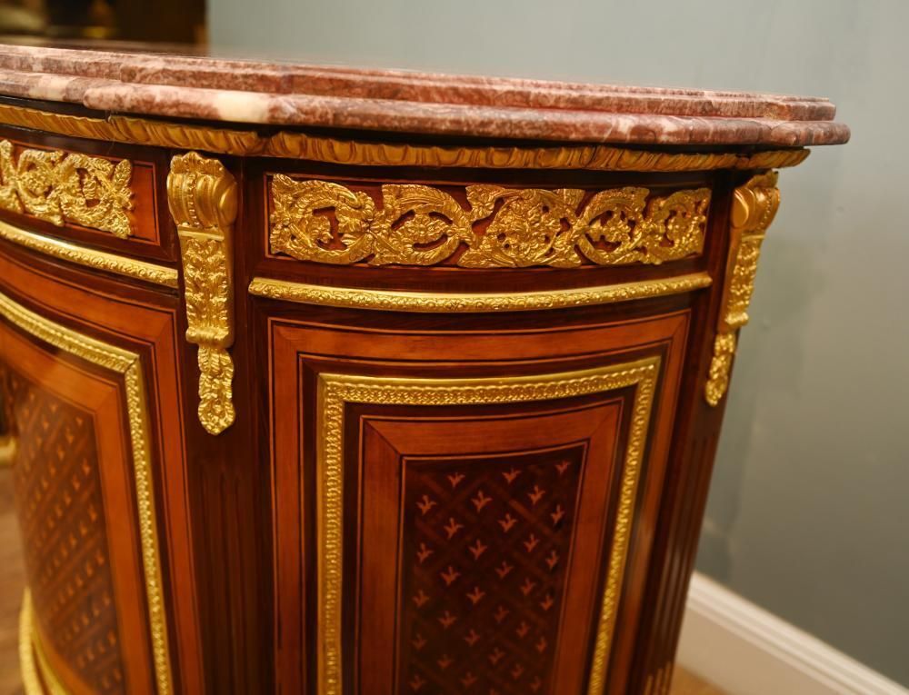 photo furniture Pair French Empire Demi Lune Commodes Marquetry Cabinets Gilt