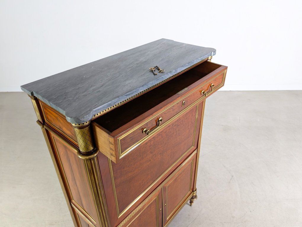 Original Louis XVI Chest Of Drawers/Secretary, Mahogany, Brass photo vintage