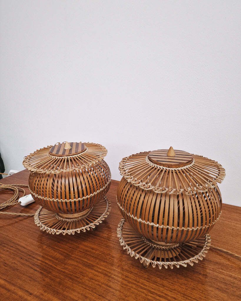 Vintage Bamboo Bedside Table Lamps (Pair). photo vintage